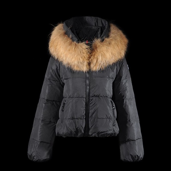 Moncler Simple nero collo di pelliccia Cappotti